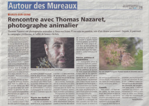 Journal Le Courrier de Mantes qui présente Thomas Nazaret Photographe à Vaux sur Seine